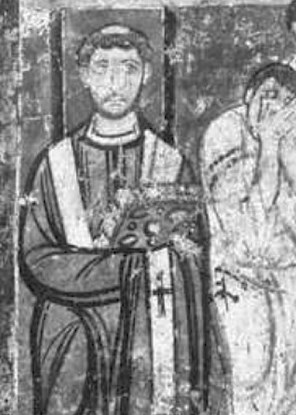 교황 성 레오 4세20_detail of a 9th-century fresco in the basilica of St Clemente_Rome.jpg